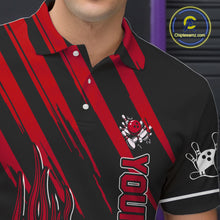 Load image into Gallery viewer, Black and Red Flame Retro Bowling Polo, 1/4 Zip Shirt for Men Custom Vintage Team Bowling Jersey NQS11678