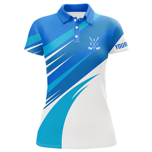 Blue and white Womens golf polo shirts custom golf tops for women, personalized golf gifts NQS7546