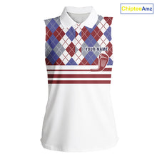 Load image into Gallery viewer, Red, White and Blue argyle pattern golf clubs Sleeveless Golf polo shirts Custom ladies golf attire NQS10030