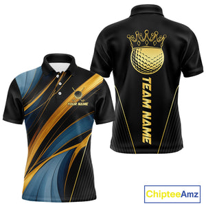 Blue and Gold Mens Golf polo shirts Custom Golf Outfit For Mens Team Golf shirts | Black NQS10033