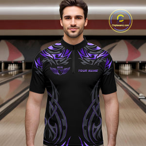 Personalized Black And Purple tribal pattern Bowling Shirts For Men, angel wings Bowling Team jerseys NQS10760