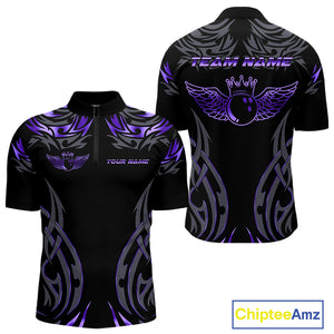 Personalized Black And Purple tribal pattern Bowling Shirts For Men, angel wings Bowling Team jerseys NQS10760