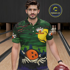 Funny Halloween Bowling Polo, Quarter Zip Shirts For Men Custom Halloween Team Bowling Jersey NQS10765