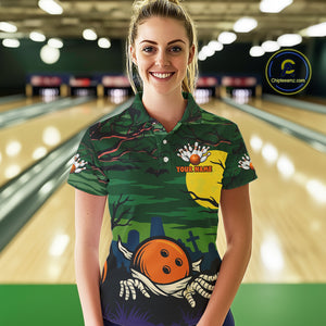 Funny Halloween Bowling Polo, Quarter Zip Shirts For Women Custom Halloween Team Bowling Jersey NQS10765