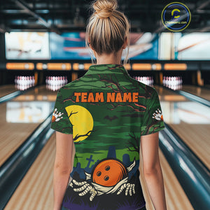 Funny Halloween Bowling Polo, Quarter Zip Shirts For Women Custom Halloween Team Bowling Jersey NQS10765
