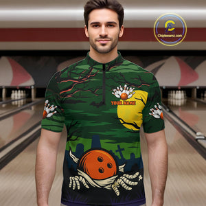 Funny Halloween Bowling Polo, Quarter Zip Shirts For Men Custom Halloween Team Bowling Jersey NQS10765