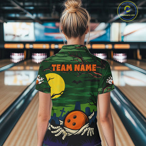 Funny Halloween Bowling Polo, Quarter Zip Shirts For Women Custom Halloween Team Bowling Jersey NQS10765