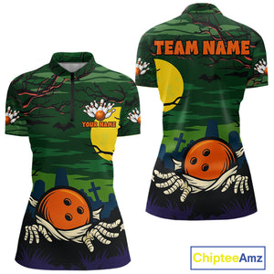 Funny Halloween Bowling Polo, Quarter Zip Shirts For Women Custom Halloween Team Bowling Jersey NQS10765