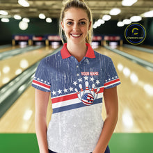 Load image into Gallery viewer, Red, White and Blue Grunge American Flag Bowling Shirt For Women Custom Patriotic Team Bowling jersey NQS11345
