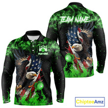 Load image into Gallery viewer, Green Flame American Flag Eagle bowling shirts for Men Custom Bowling Team Jersey, gift for Bowler NQS11555