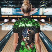 Load image into Gallery viewer, Green Flame American Flag Eagle bowling shirts for Women Custom Bowling Team Jersey, gift for Bowler NQS11555
