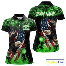 Load image into Gallery viewer, Green Flame American Flag Eagle bowling shirts for Women Custom Bowling Team Jersey, gift for Bowler NQS11555
