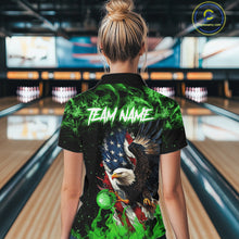 Load image into Gallery viewer, Green Flame American Flag Eagle bowling shirts for Women Custom Bowling Team Jersey, gift for Bowler NQS11555