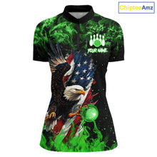 Load image into Gallery viewer, Green Flame American Flag Eagle bowling shirts for Women Custom Bowling Team Jersey, gift for Bowler NQS11555