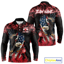 Load image into Gallery viewer, Red Flame American Flag Eagle bowling shirts for Men Custom Bowling Team Jersey, gift for Bowler NQS11556