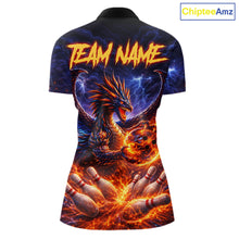 Load image into Gallery viewer, Orange and Purple Lightning Thunder Dragon Bowling Shirts for Women Custom Dragon Team Bowling Jersey NQS11680