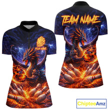 Load image into Gallery viewer, Orange and Purple Lightning Thunder Dragon Bowling Shirts for Women Custom Dragon Team Bowling Jersey NQS11680