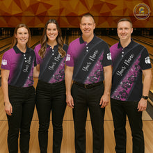 Load image into Gallery viewer, Black and Pink Glitter Flower Bowling Polo, Quarter Zip Shirt for Women Custom Bowling Team Jerseys NQS11685