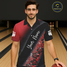 Load image into Gallery viewer, Black and Red Glitter Flower Bowling Hawaiian shirt Custom Bowling Team Jerseys NQS11686