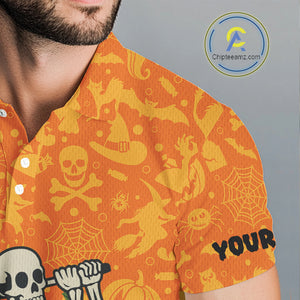 Funny orange Halloween pattern Skull Golf Polo Shirt For Men Custom golf clothes for men NQS10769