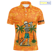 Load image into Gallery viewer, Funny orange Halloween pattern Skull Golf Polo Shirt For Men Custom golf clothes for men NQS10769
