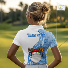 Load image into Gallery viewer, White and Blue Ice pattern Womens Christmas Golf Shirt Custom unique golf polos for ladies Xmas gift NQS10968