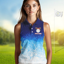 Load image into Gallery viewer, Blue Ice pattern Womens Christmas Sleeveless Polo Golf Shirts Custom Christmas golf gifts NQS10970