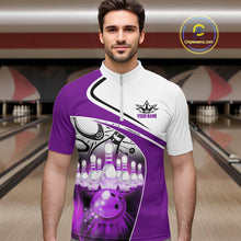 Load image into Gallery viewer, Funny Bowling Shirts For Men custom name There is no crying in bowling just lots of swearing | Purple NQS11351