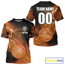 Load image into Gallery viewer, Custom orange lightning thunder Basketball Team Jersey, personalized All Over Print Basketball Shirts NQS11354