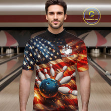 Load image into Gallery viewer, American Flag Bowling Ball and pins Bowling Shirts for Men Custom Patriotic Bowling Team jerseys NQS11698