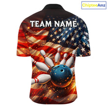 Load image into Gallery viewer, American Flag Bowling Ball and pins Bowling Shirts for Men Custom Patriotic Bowling Team jerseys NQS11698