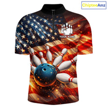 Load image into Gallery viewer, American Flag Bowling Ball and pins Bowling Shirts for Men Custom Patriotic Bowling Team jerseys NQS11698