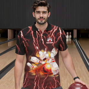 Personalized Red Lightning Thunder Bowling Shirt For Men Custom Bowling Team bowling attire for men NQS9793