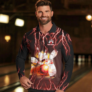 Personalized Red Lightning Thunder Bowling Shirt For Men Custom Bowling Team bowling attire for men NQS9793