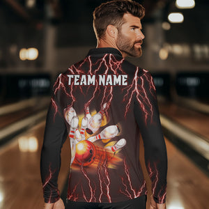 Personalized Red Lightning Thunder Bowling Shirt For Men Custom Bowling Team bowling attire for men NQS9793
