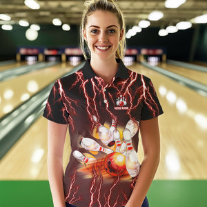 Personalized Red Lightning Thunder Bowling Shirt For Women Custom Bowling Team ladies bowling attire NQS9793