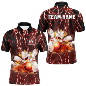 Personalized Red Lightning Thunder Bowling Shirt For Men Custom Bowling Team bowling attire for men NQS9793