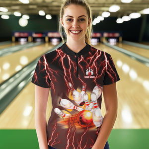 Personalized Red Lightning Thunder Bowling Shirt For Women Custom Bowling Team ladies bowling attire NQS9793