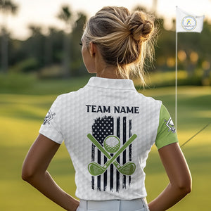 Green and White American Flag Golf Polo shirt for Women Custom patriotic golf team uniform outfit NQS9796