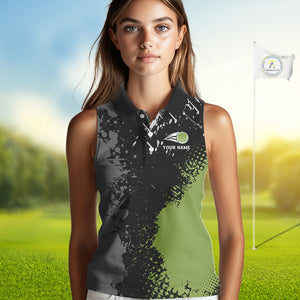 Black and Green Camo Sleeveless Golf Polo shirt for Women Custom golf team uniform golf outfit NQS9797