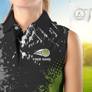 Black and Green Camo Sleeveless Golf Polo shirt for Women Custom golf team uniform golf outfit NQS9797