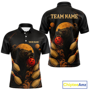 Custom Black Bear Bowling Men Polo, Quarter Zip Shirts Bear Bowling Team Jerseys NQS10781