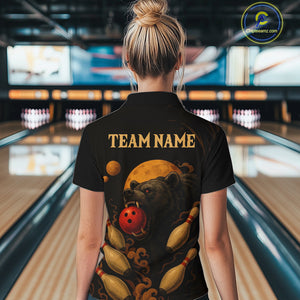 Custom Black Bear Bowling Women Polo, Quarter Zip Shirts Bear Bowling Team Jerseys NQS10781