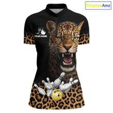 Load image into Gallery viewer, Custom Leopard Bowling Polo, Quarter Zip Jerseys for Women, Personalized Leopard Bowling Team shirts NQS11570
