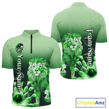 Load image into Gallery viewer, Green Lightning Lion Bowling Polo, Quarter Zip Shirts for Men Custom Lion Bowling Team jerseys NQS11568