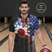 Load image into Gallery viewer, Smoke American Flag Vintage Bowling Polo, 1/4 Zip Shirts For Men Custom Patriotic Bowling Team jerseys NQS9802