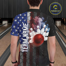 Load image into Gallery viewer, Smoke American Flag Vintage Bowling Polo, 1/4 Zip Shirts For Men Custom Patriotic Bowling Team jerseys NQS9802