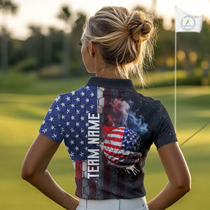 Smoke Golf ball American Flag pattern Women Golf Polo Shirts Custom Patriotic Golf attire for ladies NQS9801