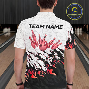 Black and White Camo Bowling Shirts For Men Custom Bowling Team League Jerseys | Red NQS10563