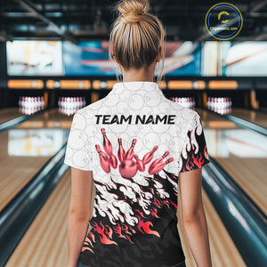 Black and White Camo Bowling Shirts For Women Custom Bowling Team League Jerseys | Red NQS10563